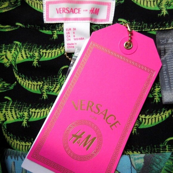 NWT H&M x Versace Palm Pleated Mini in Crocodile Palm Print Silk A-Line Skirt 6 - Picture 3 of 8